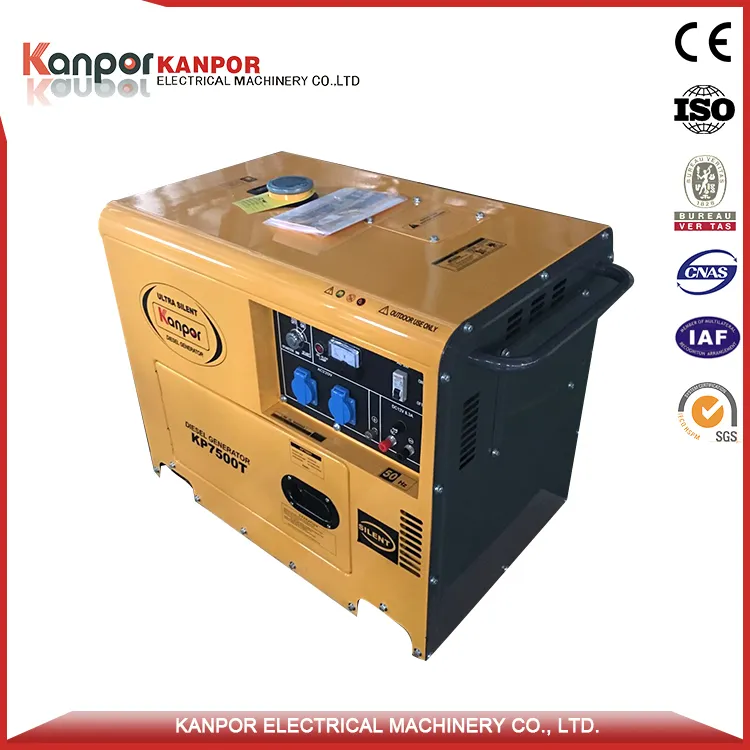 6kw 7.5kVA Grupo electrógeno diesel silencioso trifásico 10HP refrigerado por aire Datos de aduanas